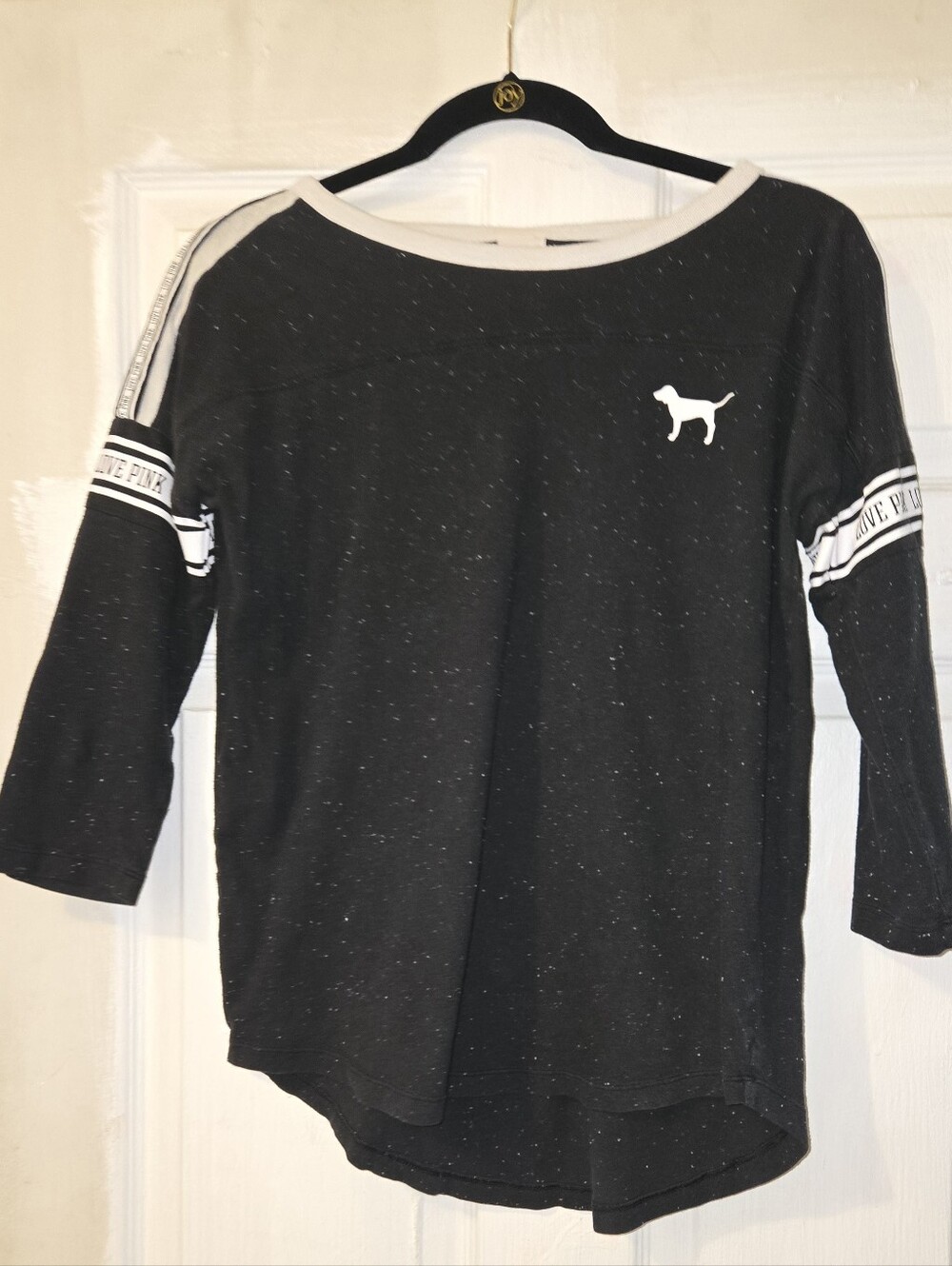 PINK  Victoria's Secret Black Speckled Dog 3/4 Shirt